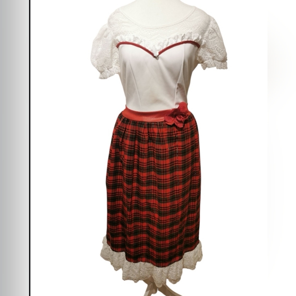 Vintage Looking Christmas Annabelle The Conjuring Large Plaid Lace Dress
